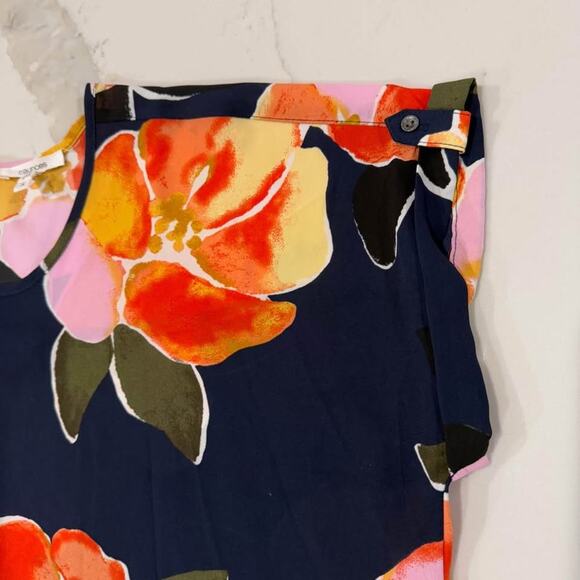 Maurice’s Delton Floral Zipper Back Short Tab Sleeve Blouse Womens Small Relaxed - Picture 3 of 7